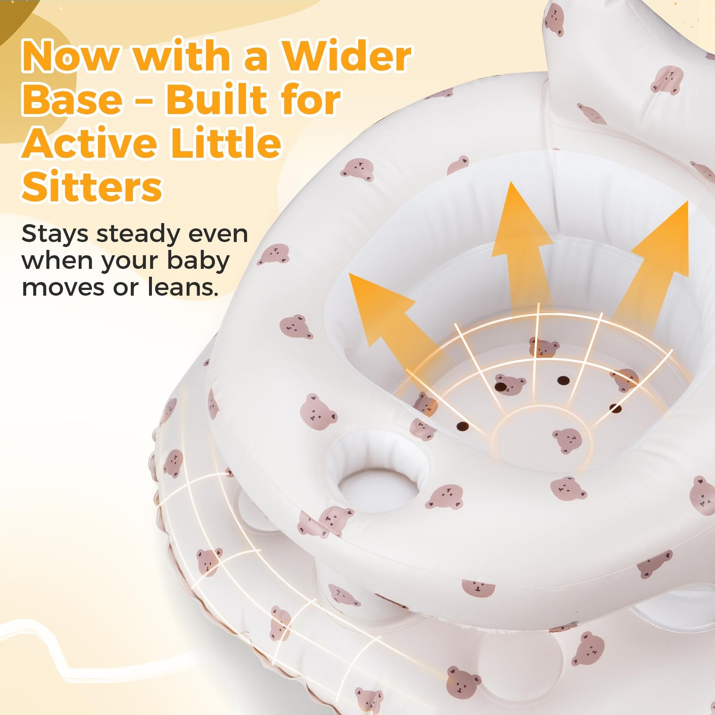 Inflatable Baby Seat for Babies 3–36 Months, Aloxina Sit Me Up Floor Chair with Built-in Air Pump, Extra-Wide Base & Anti-Tip Support, Infant Chair for Sitting & Feeding – Bear