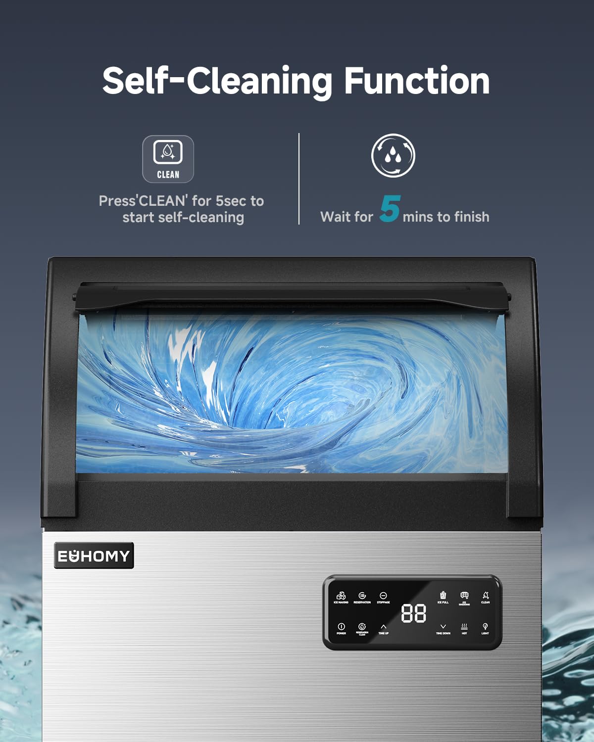 EUHOMY Commercial Ice Maker,200lbs/24H,Stainless Steel Under Counter Ice Machine with Water Filter,33lbs Storage Capacity, 84 Cubes in 8-12 Mins, Freestanding Ice Machine for Home/Bar/Cafe/Restaurant