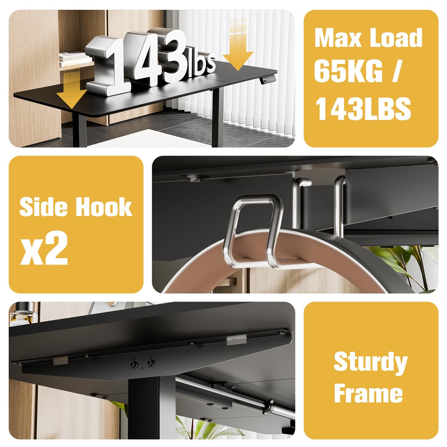 ERGOMAKER 63" Electric Standing Desk, Adjustable Height, Sit Stand Up Desk for Home Office & Computer Workstations, Memory Controller, Black