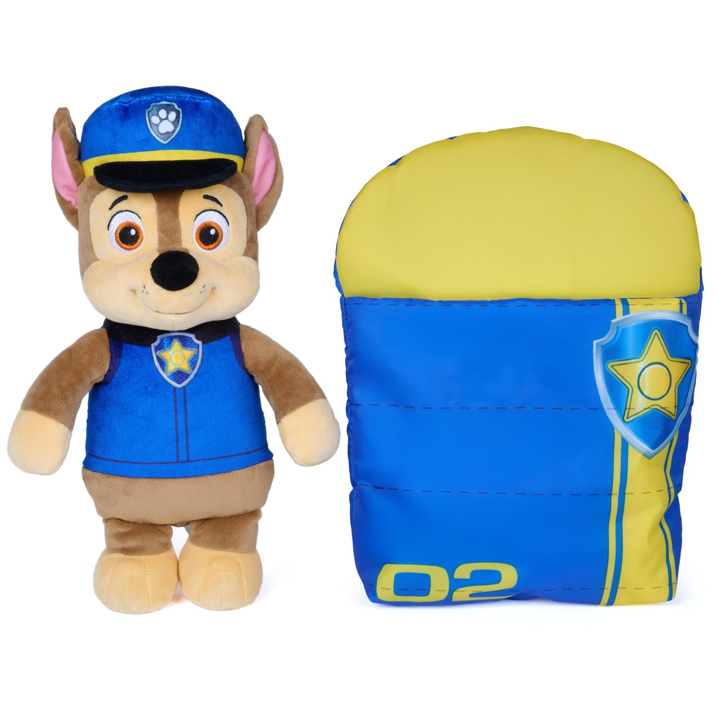 Paw Patrol Chase Bedtime Plush with Sleeping Bag, Plush Toy for Preschoolers and Toddlers, Stuffed Animal, Sensory Toy for Ages 3 and Up, 12”
