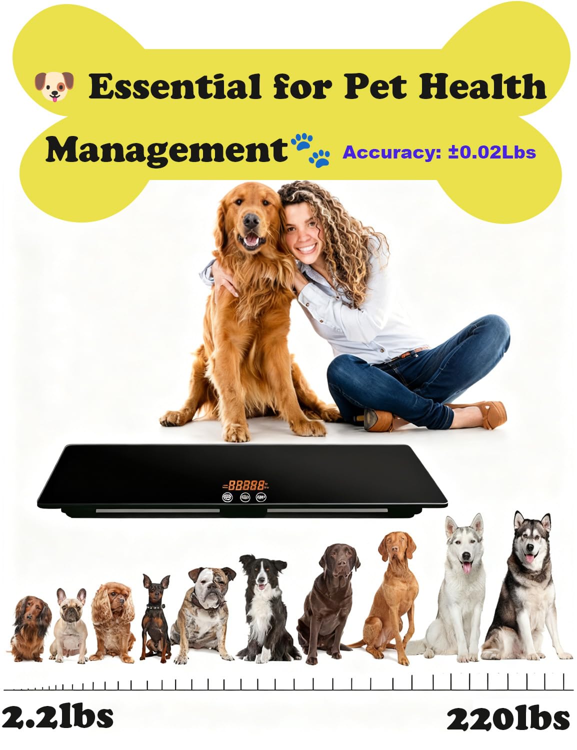 ONE-MI Dog Scales for Large Breed - Heavy Duty 220 Pounds Large Pet Digital Veterinarian Scale, Precision ±0.02lb, Tempered Glass Platform for Animals Packages Luggage, L(25.5inches), Black