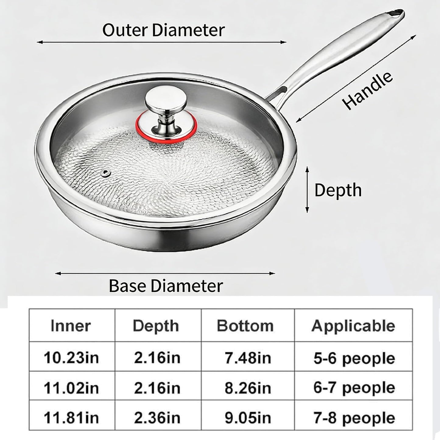 Titanium Pan, Titanium Frying Pan with Lid, Pure Hammered Titanium Pans for cooking, No Coating Nonstick, Lightweight & Scratch Resistant Cookware, Compatible with All Stovetops (No Lid, 11.81in)