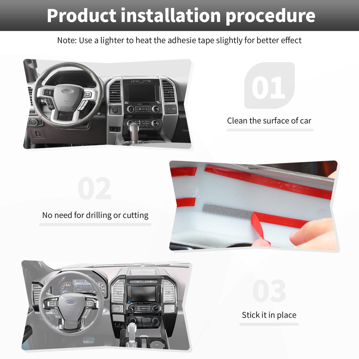 CheroCar 25PCS Carbon Fiber Interior Decoration Trim Kit Fit for 2015-2020 Ford F150 Central Control GPS Navigation & Window Lift & Dashboard & Emergency Light Switch Cover Panel Interior Decoration