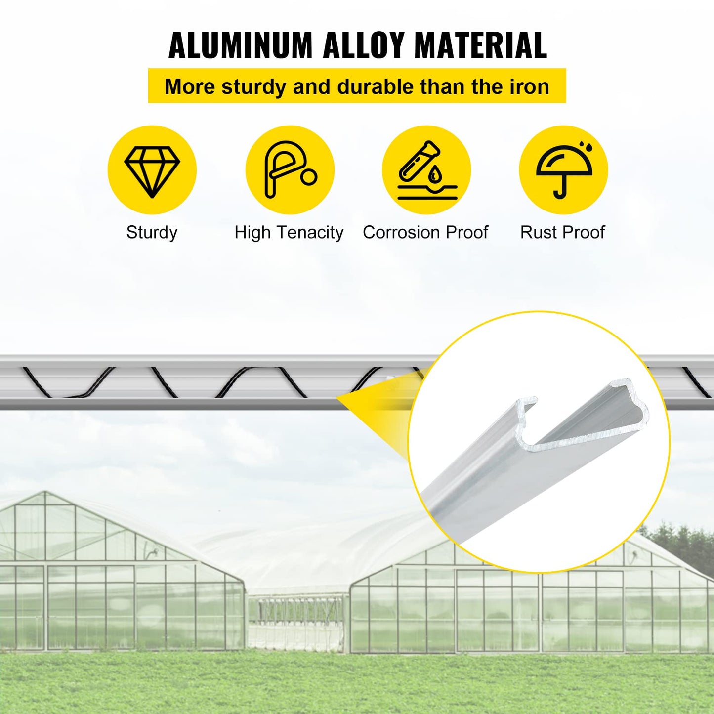 VEVOR Greenhouse Spring Wire and Lock Channel 50 Packs, 6.56 ft PE Coated Aluminum Alloy Bundle Kit, Plastic Poly Film or Shade Cloth Attachment w/Screws, Silver
