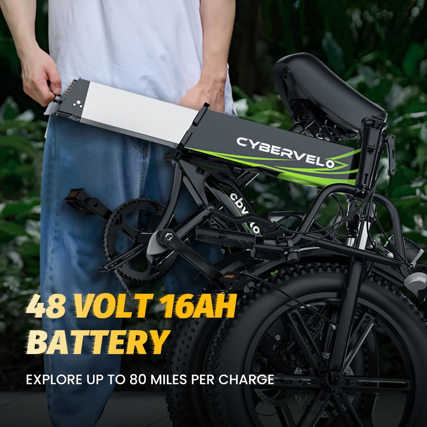 YorkE 1000W Folding Electric Bike, 48V 16AH Large Removable Battery E Bike, 30+MPH, 80 Miles Max Range, 20" Fat Tire Electric Bike for Adults, Adult Electric Bicycles for Commute,Dark Black