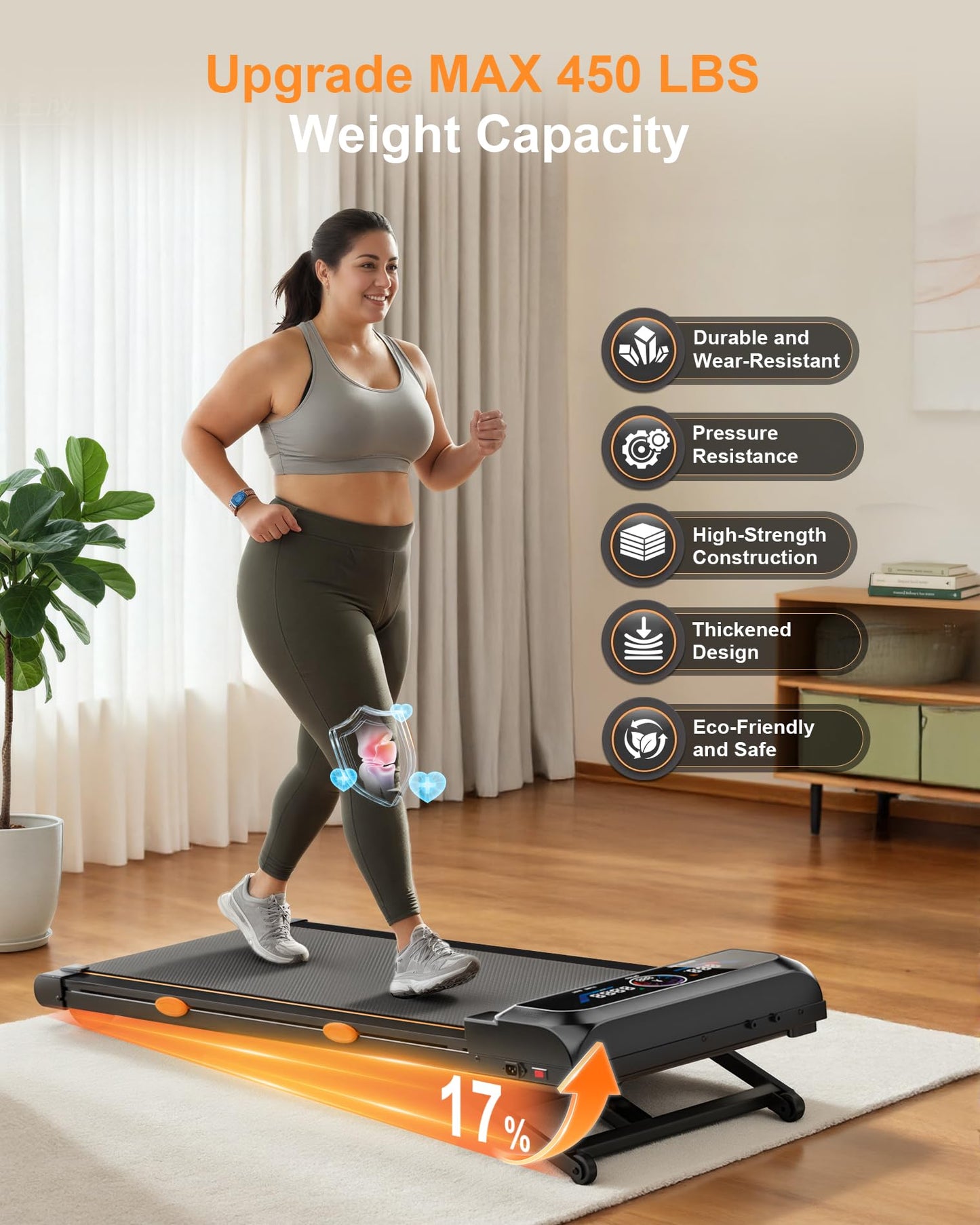 Walking Pad Treadmill with 17% Auto Incline 12-Level, 450 lbs Capacity RGB UI Screen, 3 in 1 Under Desk Treadmill with Auto Incline & Bluetooth Speaker, 3.5HP Quiet Portable Treadmills for Home, APP