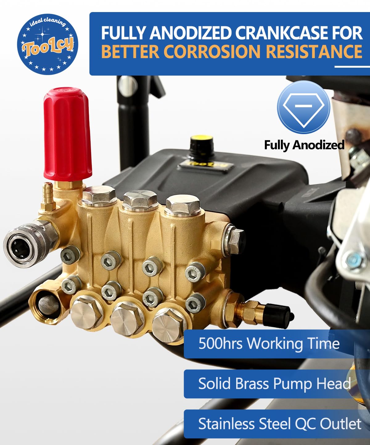 TOOLCY Pressure Washer Pump Max 4400 PSI 4.2 GPM, 1" Shaft Horizontal Gas Power Washer Pump Replacement, Direct Drive Triplex Plunger Replacement Pump with Pressure Adjustment Unloader, 5 Nozzle Tips
