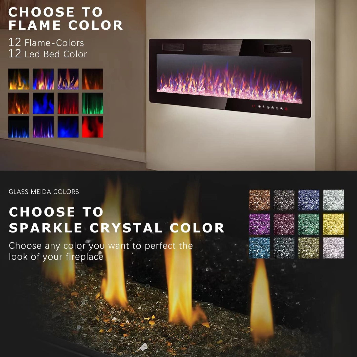 Vitesse 60 Inch Ultra Thin Electric Fireplace-Narrow Bezel Linear Fireplace Heater Recessed Wall Mounted, Remote and Screen Control, 8H Sleep Timer, Low Noise, 750/1500W for Living Room, Bedroom