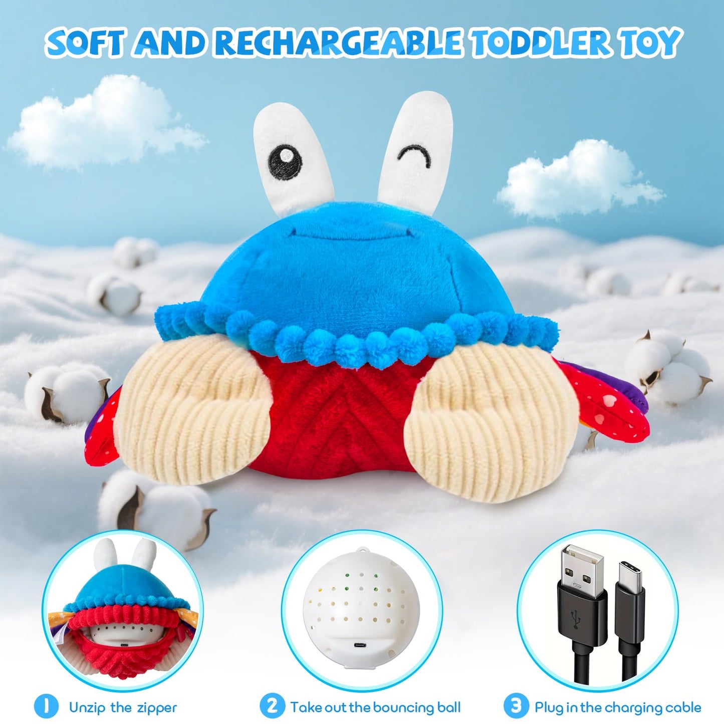 Baby Toys 6-12 Months, Musical Crawling Crab Plush Toy - 40 Songs & Recording Feature, Dancing Walking Moving Bouncing Tummy Time Toy, Sensory Toys for Toddlers 1-3, Birthday Gifts for Infants