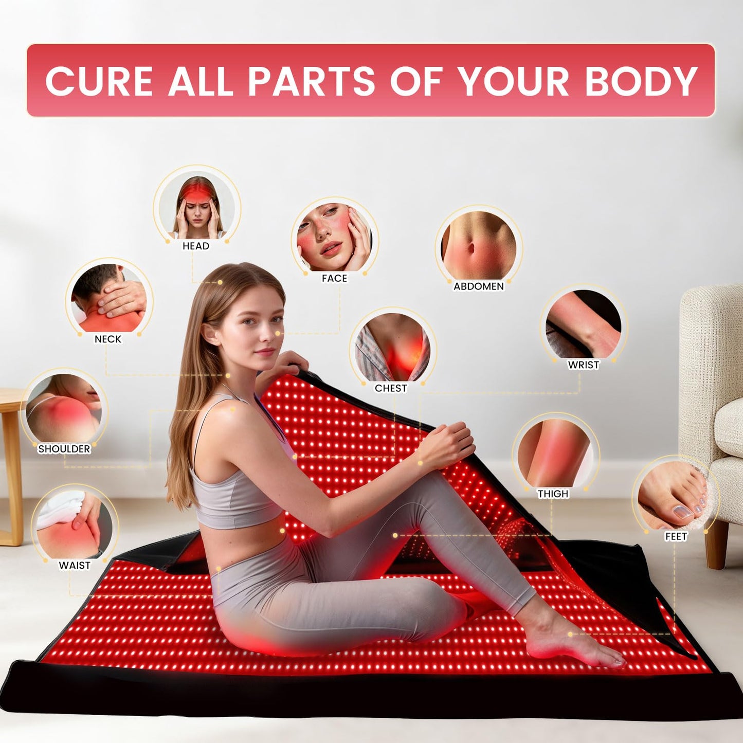 71"x32" Medical-Grade TPU Red Light Therapy Mat for Full Body Pain Relief, Dual Wavelength Infrared Red Light Blanket with 2,520 (660nm & 850nm) LEDs for Home Use