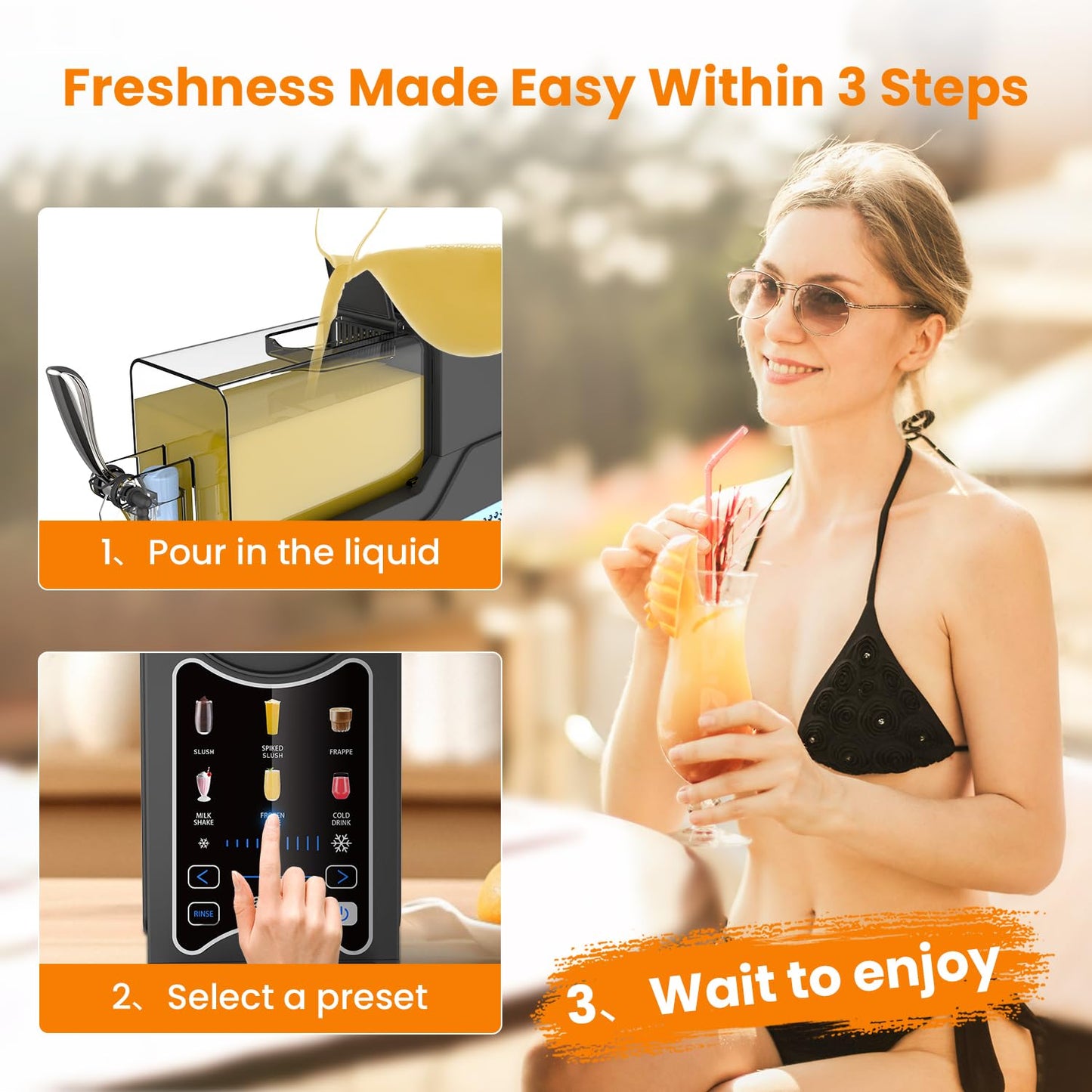 CASIDEA 6 in 1 Slushie Machine for Home, No Ice Needed Slushy Machine 88oz Frozen Drink Maker, Bigger Tank, Auto Clean, Easy to Make Slush, Juice, Frappe, Milk Shake, Cold Drink and Cocktail