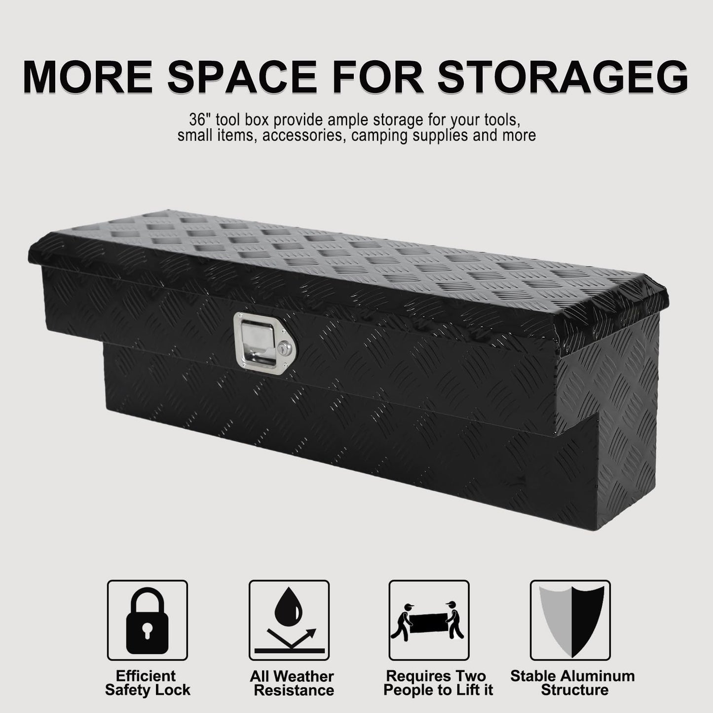 PRUNkuar 36 Inch Side Mount Truck Tool Box Aluminum for Pickup Truck Bed Toolbox Trailer Storage Black