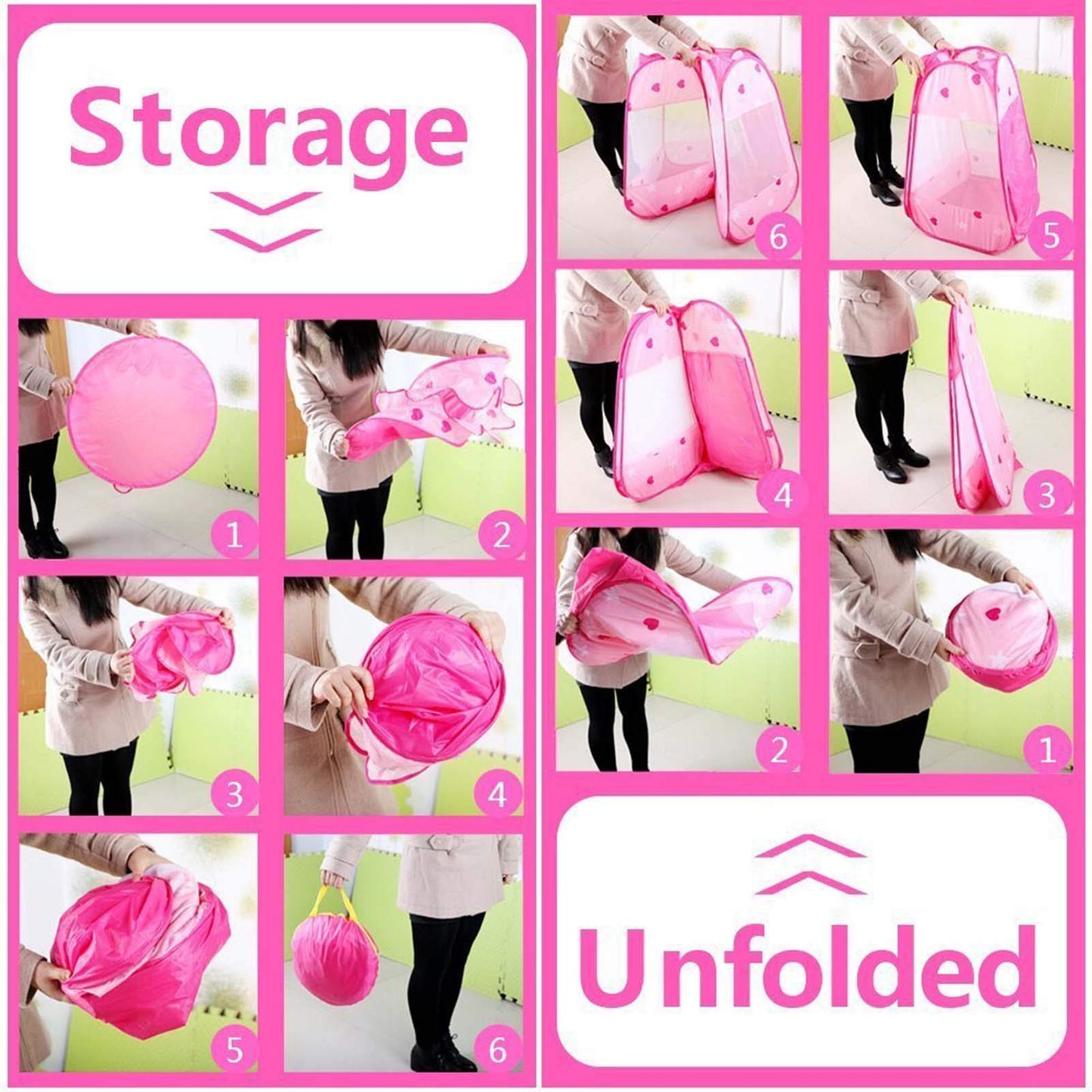 Crayline Pop Up Princess Tent with Star Light, Toys for 1 2 3 Year Old Girl Birthday Gift, Baby Girl Toys, Ball Pit for 12-18 Months Toddler Gift, Easy to Pop Up and Assemble(Pink)
