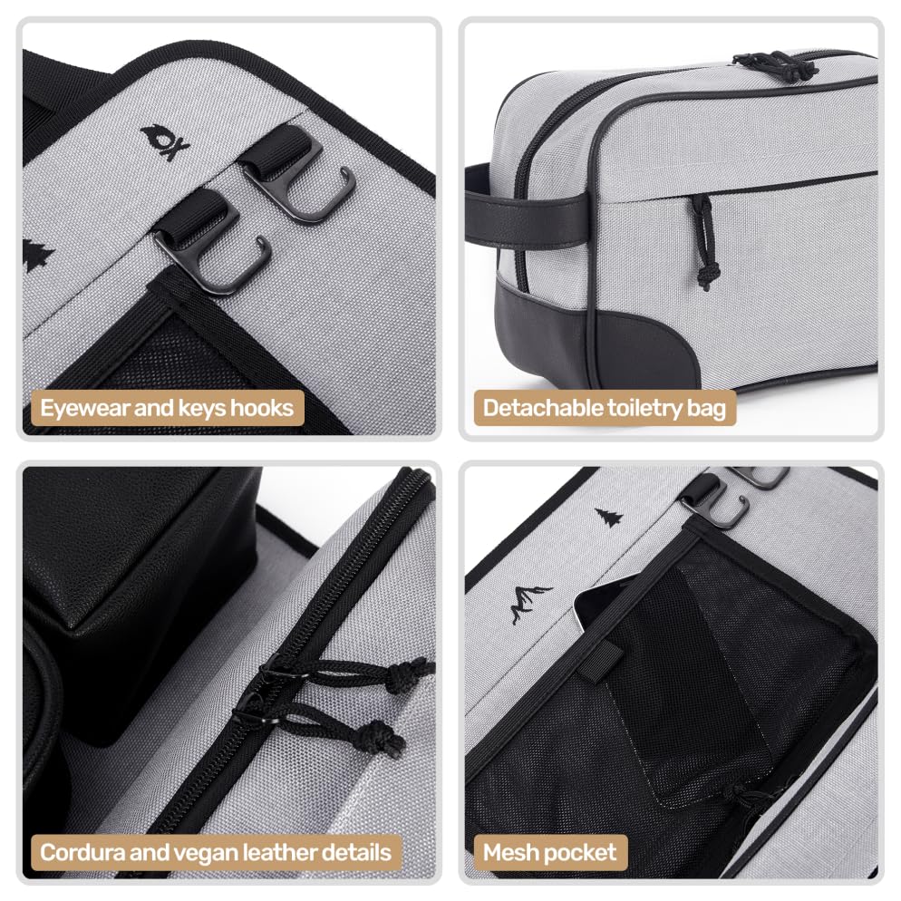 Living in a Bubble Seat back Organizer – Magnetic Toiletry and Cooler Pouch, Cordura Car Backseat Storage with Device Holder & Hooks, Multi-Compartment Utility Bag for Campervans & Family Travel