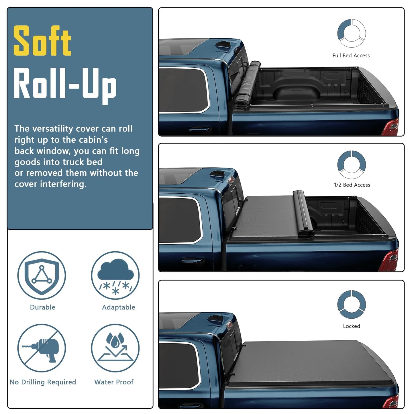 Perfit Liner Soft Roll Up Truck Bed Tonneau Cover for 2005-2015 Tacoma 5 FT (60") Fleetside (NOT for Stepside) Bed, Only fits Models with Factory Deck Rail System
