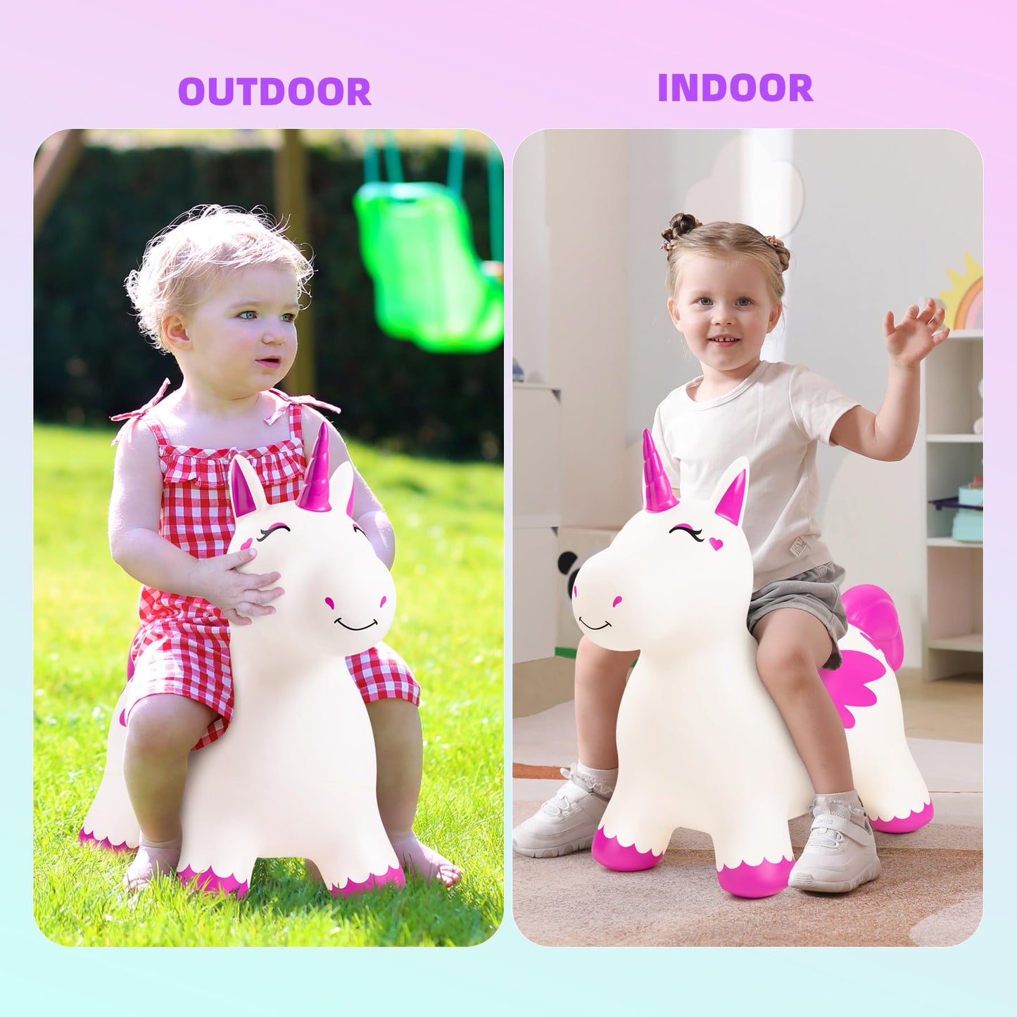 EVERICH TOY Bouncy Horse Unicorn Toys for Kids, Inflatable Bouncing Animal Hopping Toys, Outdoor Indoor Ride On Bouncer, Boys Girls Birthday Gift for 18 Months 2 3 4 5 6 Years Old Toddler