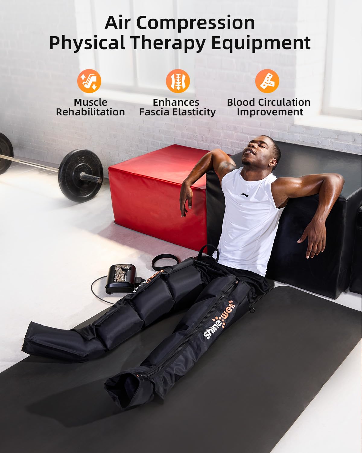 SHINE WELL Leg Recovery Compression System, Professional Foot and Leg Air Compression Boots, 4-Zone Sequential Device for Massage Therapy, Fast Recovery & Improved Circulation for Athletes (Medium)