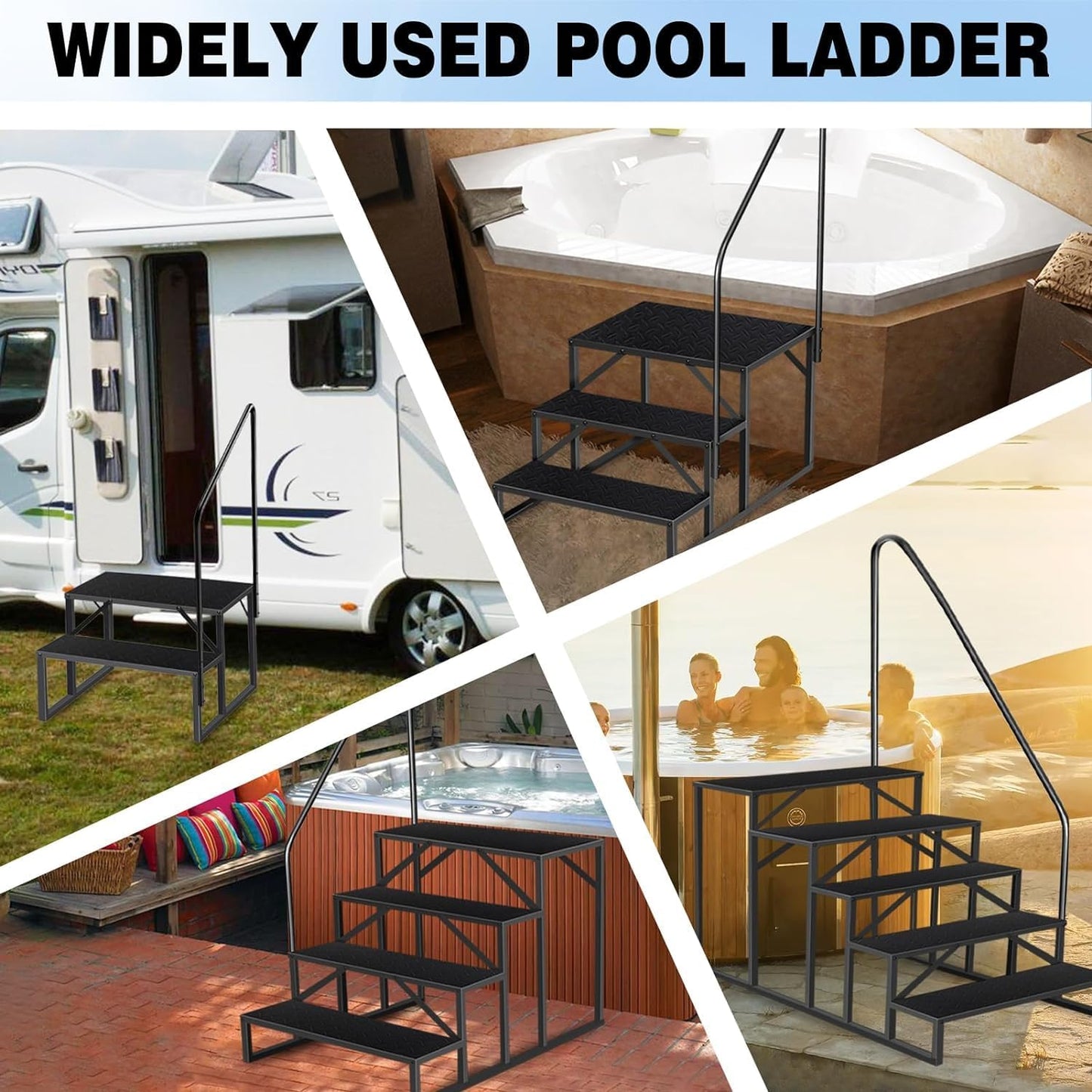 RV Steps with Handrail, 3 Step RV Stairs 660lbs Load Capacity, Heavy Duty Camper Steps with Wide & Anti-Slip Platform, Portable Outdoor Metal Entry Stairs for Hot Tub, Mobile Home, Travel Trailers