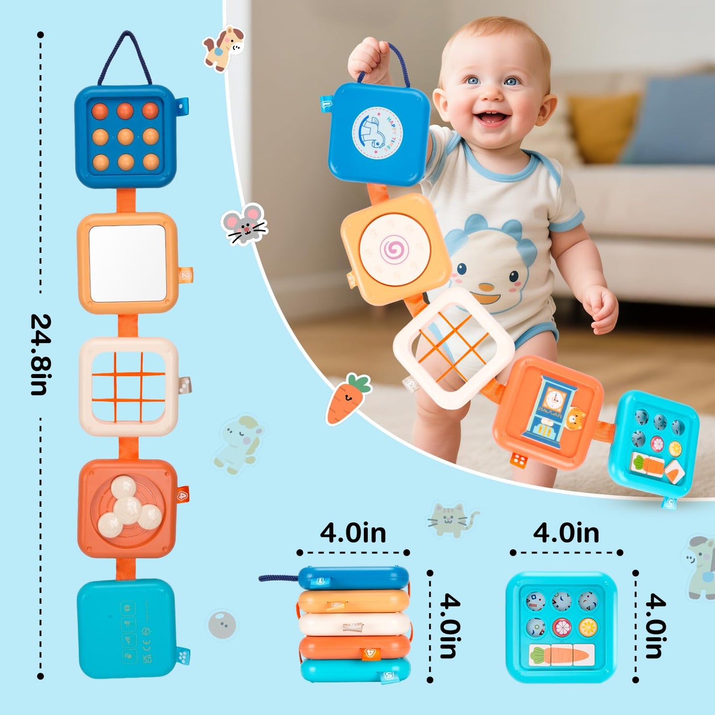 Flwedora Busy Board Toys for 1 Year Old Toddlers, Montessori Sensory Travel Toys for Airplane Car, Baby Learning Toy Gift for 1 Year Old Boy Girl & Activity Cube (Easter Stocking Stuffer, Birthday)