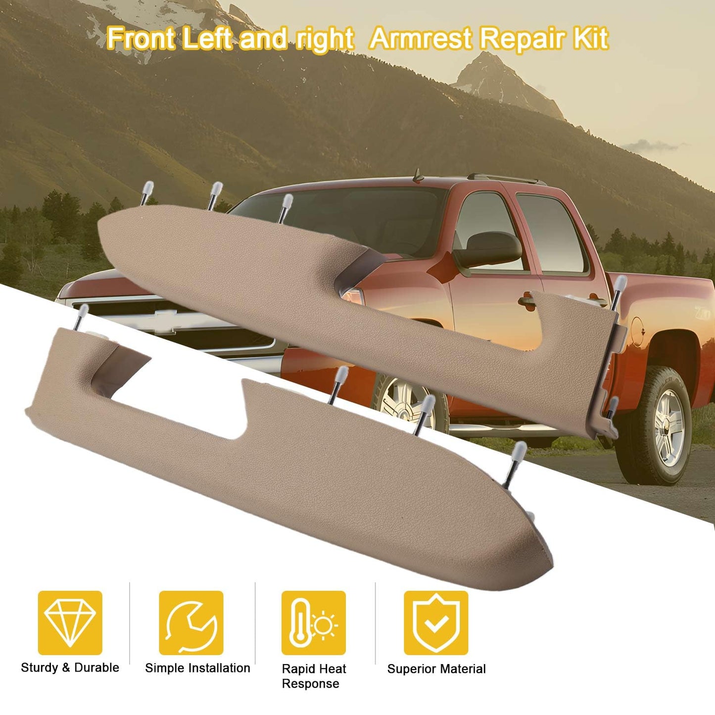LLYZFED 22818467 22818472 Front Left & Right Armrest Repair Kit Pair Fit for Chevy Silverado/GMC Sierra 1500 2500HD 3500HD 2010–2014 Door Panel Armrest with Handle Below - Color Beige