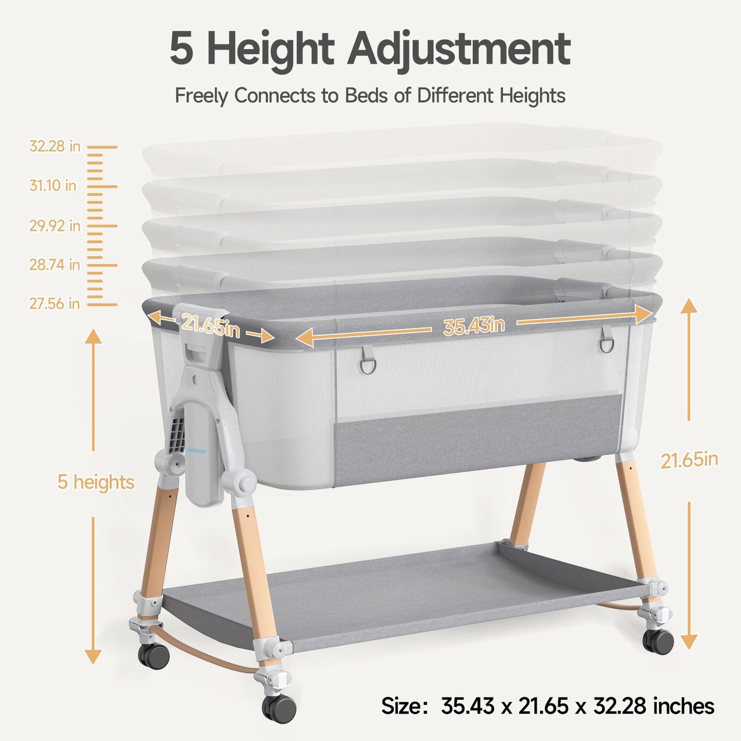 LookBaby Baby Bassinet, 4-in-1 Rocking Bassinet Beside Crib for Baby, One-Click Foldable Bedside Sleeper for Newborn, Travel Bassinet with 5 Heights, Soft Mattress and Hanging Toys for Infant