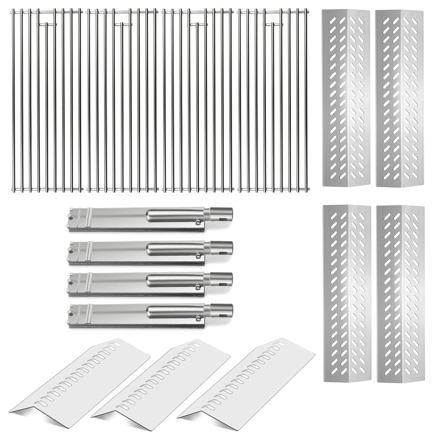 Derurizy 16631 16520 Heat Plates, 4 Pack 23301 Cast Stainless Steel Grill Burner Tubes and 4 Pack 16517 Cooking Grates Replacement for Bull Flame Tamer, Bull 26038 26039 47629 69008 16561 Bull Angus