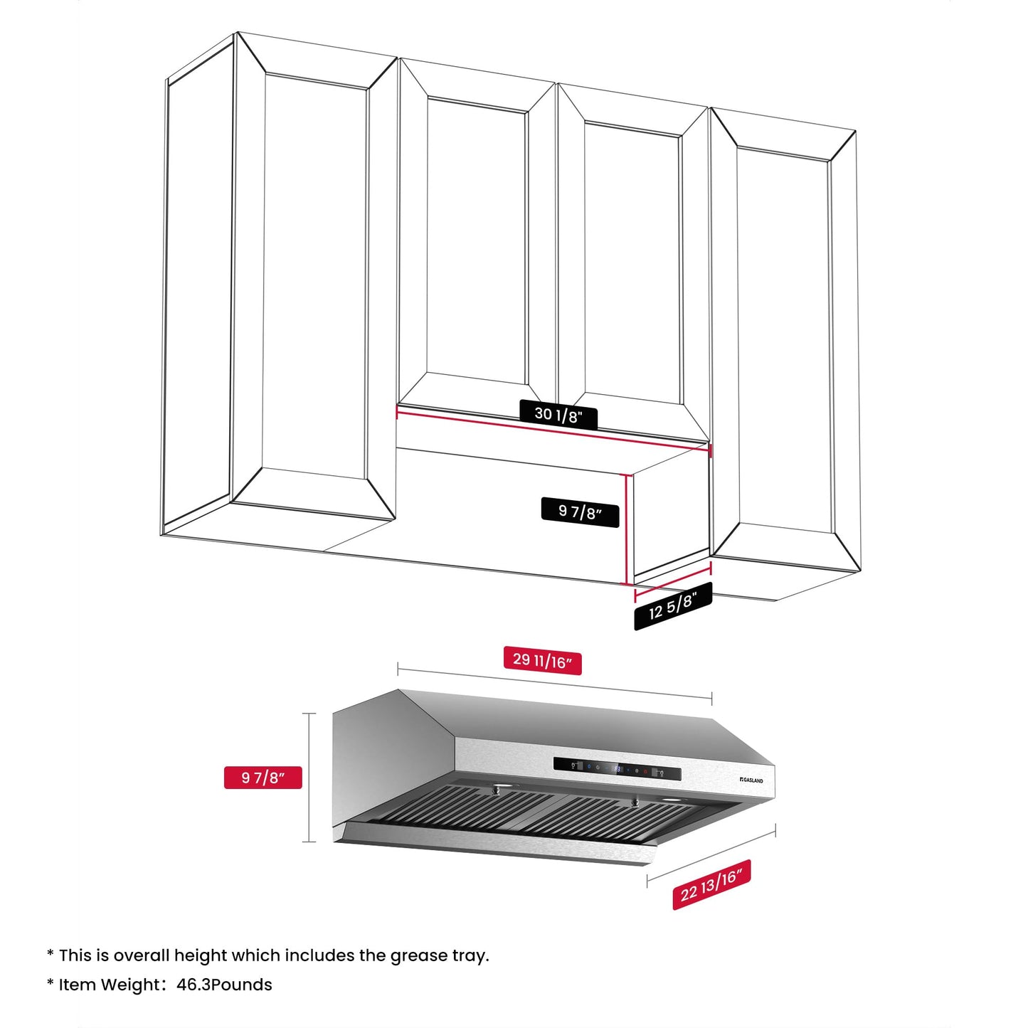 GASLAND Master 30 Inch Under Cabinet Range Hood, 700 CFM for Heavy-Duty Cooking Kitchen Exhaust Fan, 3-speed Powerful Stove Vent Hood 67dB, Double Filters Vent Hood with 5000K LED light