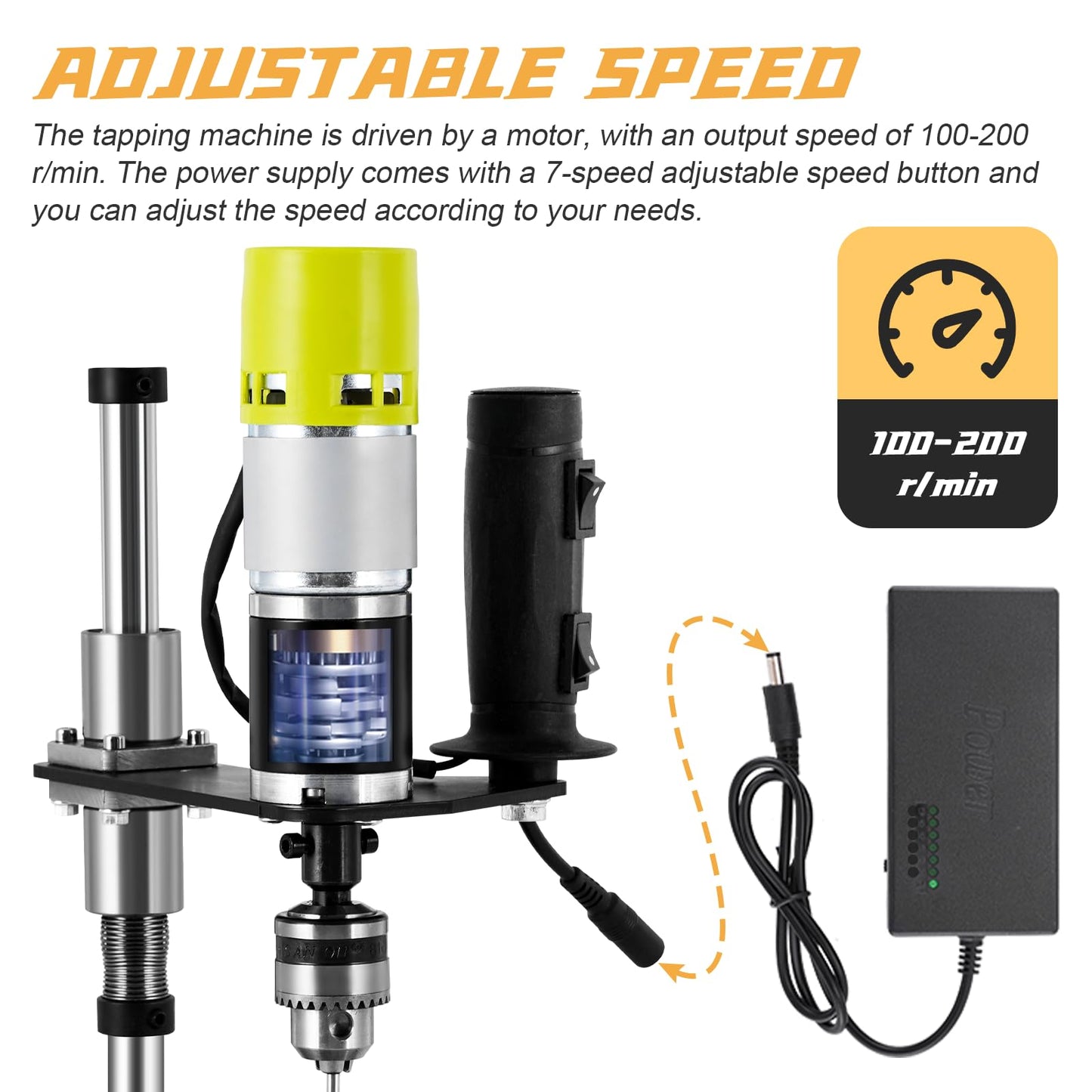 Consfly M3-M6 Electric Tapping Machine Vertical Tapping Tool with Bench Vice & 4 Taps Adjustable Tapper for Metal Wood Plastic 110V 100-200r/min