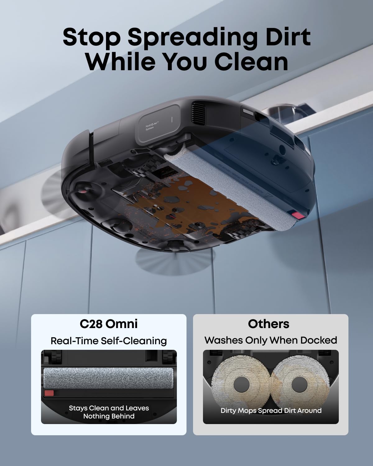 eufy Robot Vacuum C28 for Pet Hair, 15,000 Pa Suction, HydroJet™ Self-Cleaning Roller Mop, DuoSpiral Anti-Tangle Brush, All-in-One Auto-Empty Station, AI Obstacle Avoidance