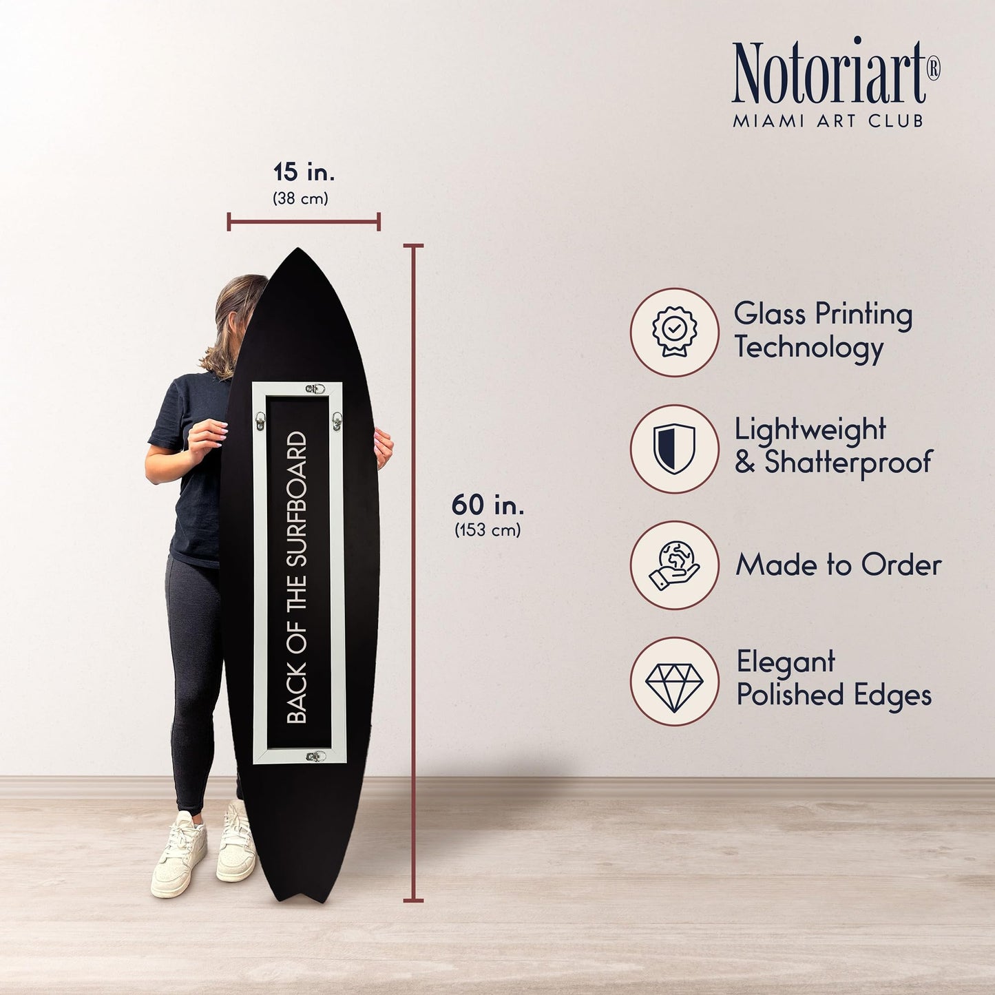 Notoriart Greek Vacation Surfboard Acrylic Wall Art Die-Cut Coastal Modern High-Gloss Home Decor, 15" x 60"
