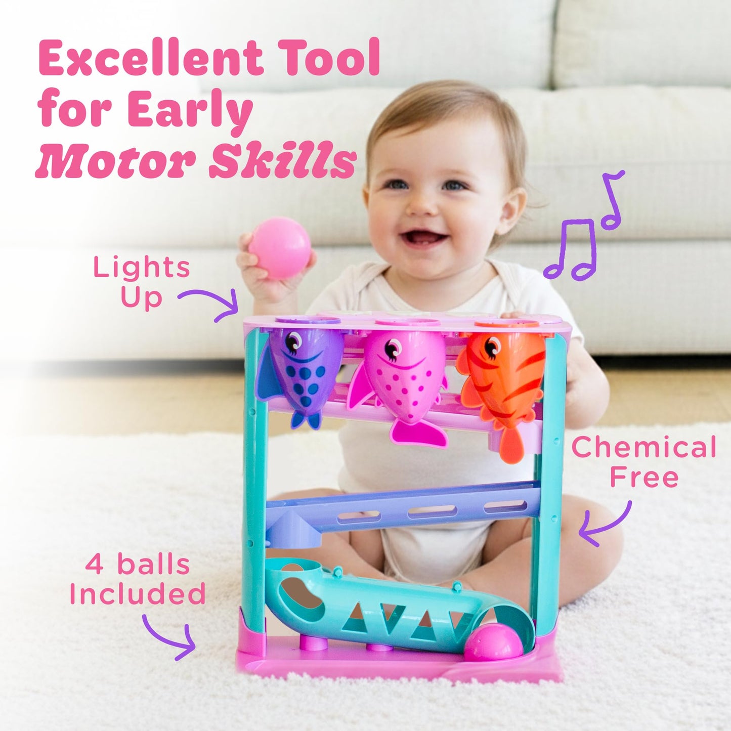 Move2Play, Feed The Fish | 30+ Fin-Tastic Songs & Phrases | Baby & Toddler Musical Toy | First Birthday Present for 1+ Year Old | Ages 6-24 Months | Boy & Girl Ball Drop Toy