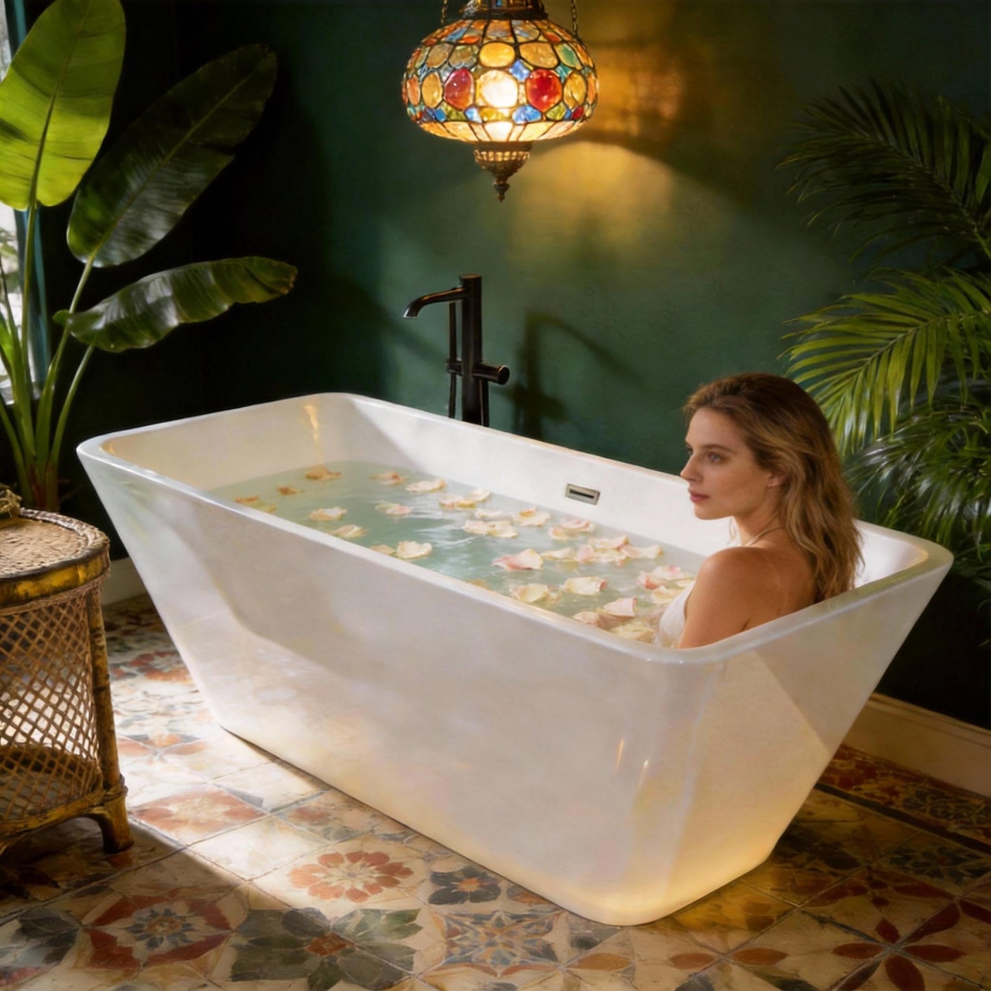 59" Acrylic Freestanding Soaking Tub, Contemporary Design Bathtub, Chrome Overflow & Drain, Easy Installation for Modern Bathroom, White