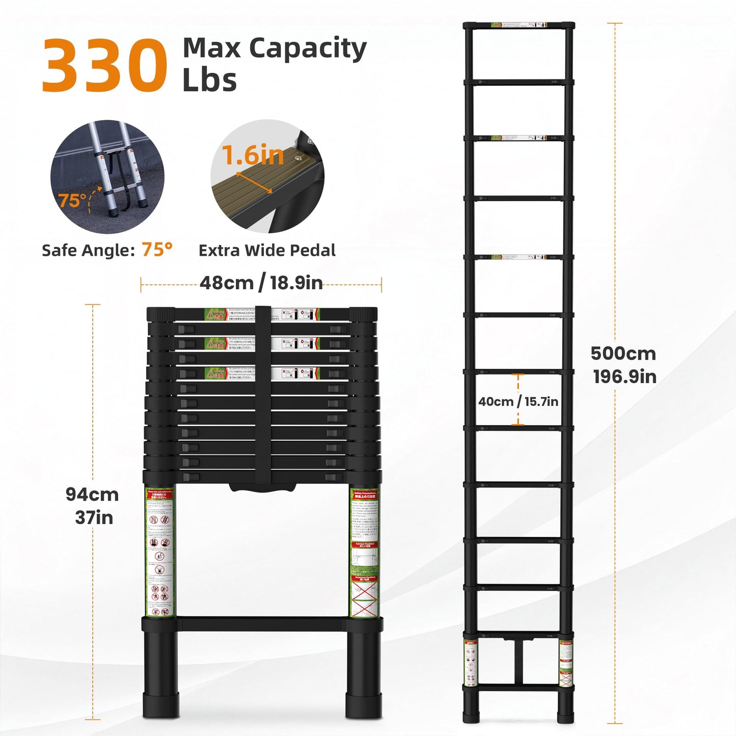 SPIEEK Telescoping Ladder for RV & Attic, 16.5FT Aluminum Extension Ladder with Dual Locking Mechanism, Max Load 330lbs, Compact Foldable Ladder for Roof, Home, Travel Trailer & Multi-Surface Use