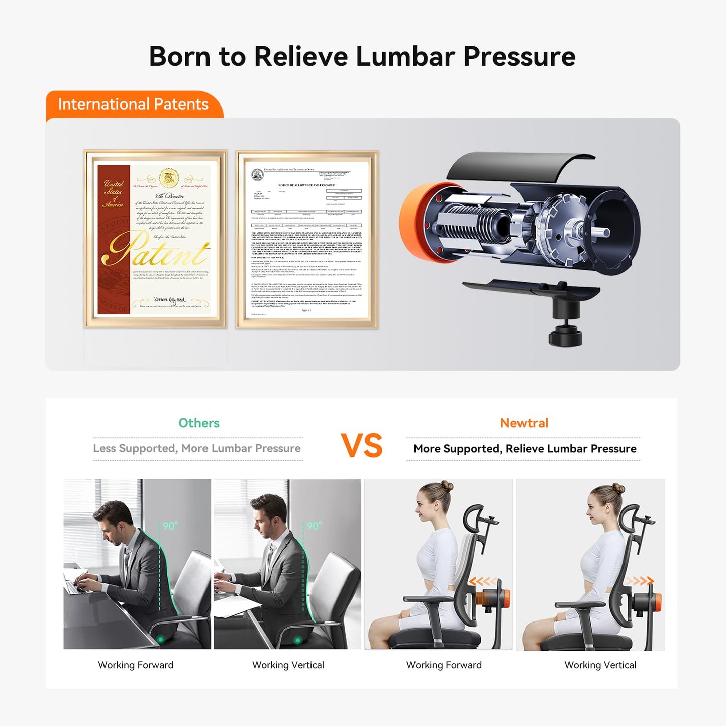 Newtral Ergonomic Office Chair, High Back Desk Chair with Footrest, Auto-Following Lumbar Support & Headrest, 4D Armrest, Adjustable Seat Depth and Height