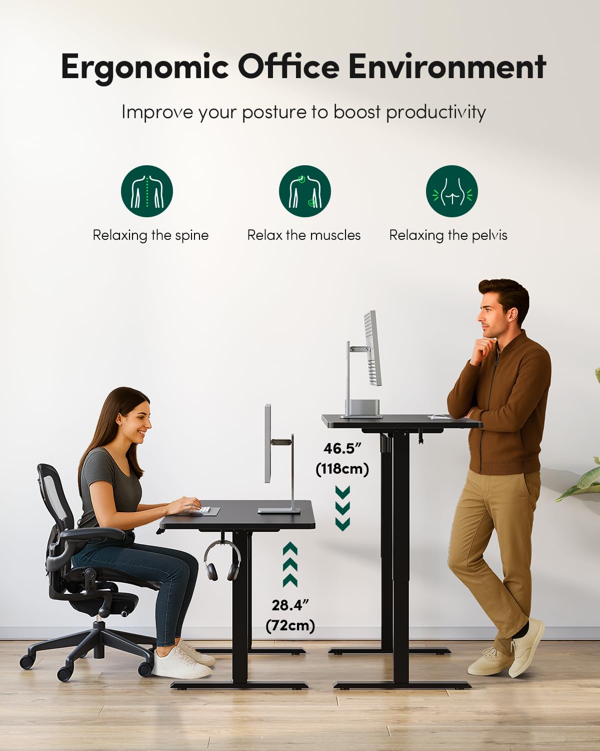 CubiCubi 55 x 24 Large One-Piece Standing Desk, Adjustable Height Electric Computer Home Office Sit Stand up Workstation, with 4 Memory Presets, Headphone Hook, Black