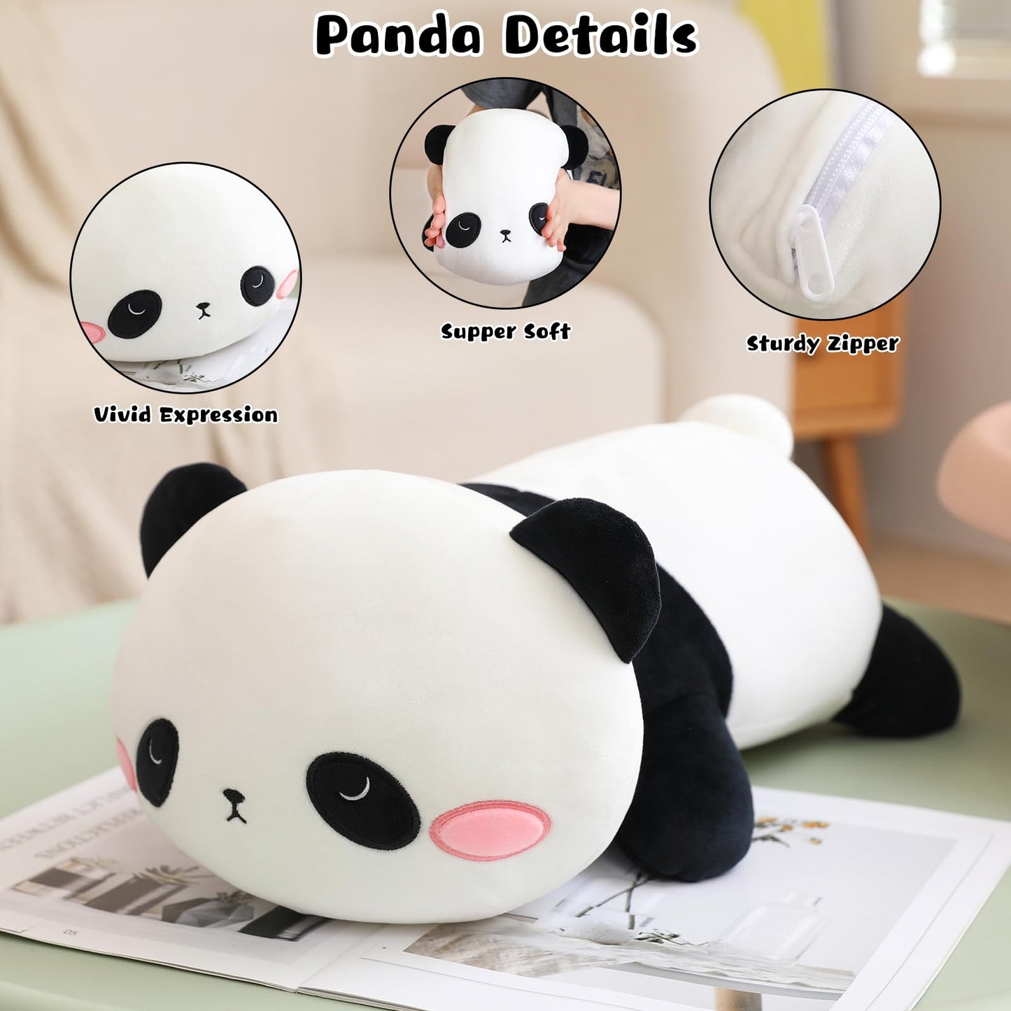 TOYSYM Panda Stuffed Animal Cute Panda Plush Pillow with 4 Baby Plushies in Her Tummy, Soft Cotton Stuffed Animals Toy Gifts for Kids