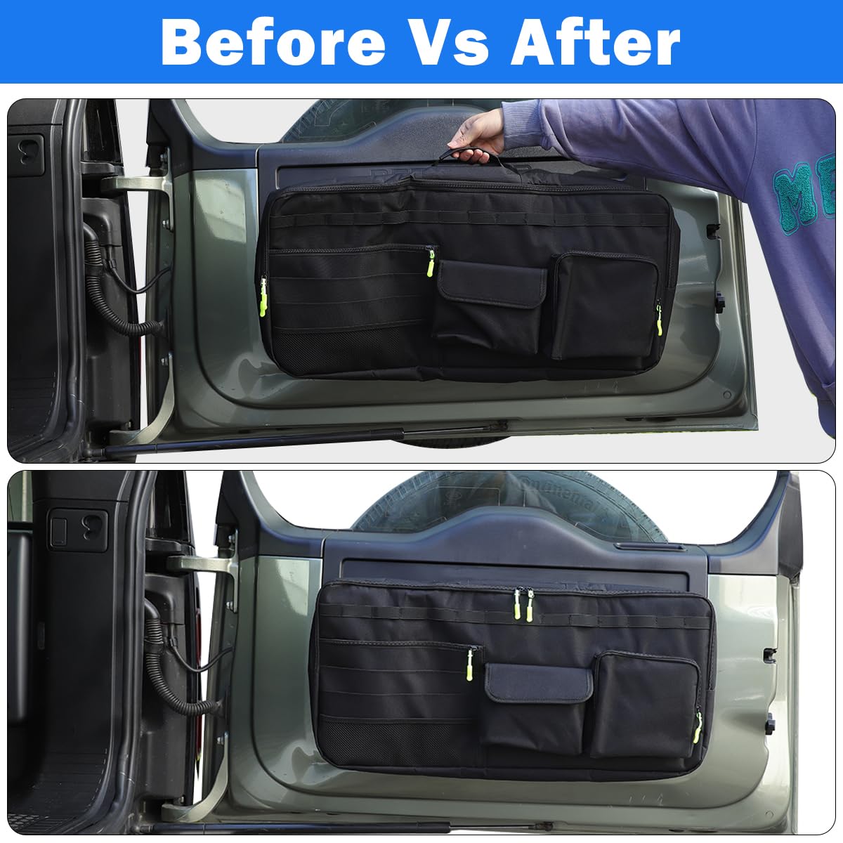 Car Tailgate Storage Bag Compatible with Land Rover Defender 90 110 130 2020-2025 Back Door Panel Storage Pockets Box Multi-Compartment Oxford Cloth,Rear Door Tool Kit Organizer Storage Pockets