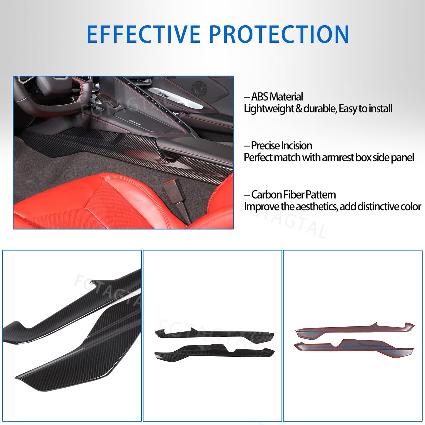 Armrest Box Side Panel Trim Cover Compatible with Chevrolet Corvette C8 2020-2026, ABS Driver Side Panel Trim, Co-Pilot Side Center Console Cover Trim Kit 2Pcs (Carbon Fiber Pattern Black)