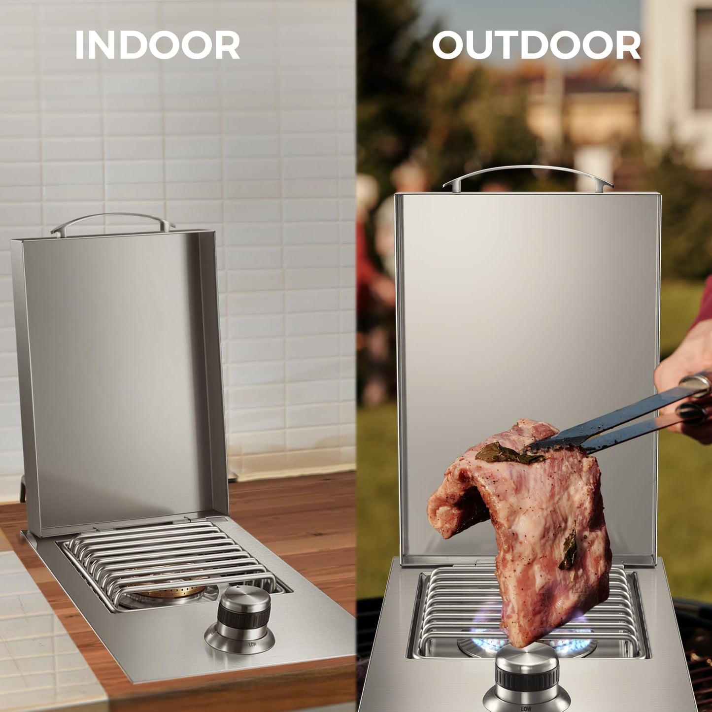 VEPURLT Outdoor Grill Drop-in Gas Single Side Grill Burner, 304 Stainless Steel, Natural Gas Built-in Side Burner
