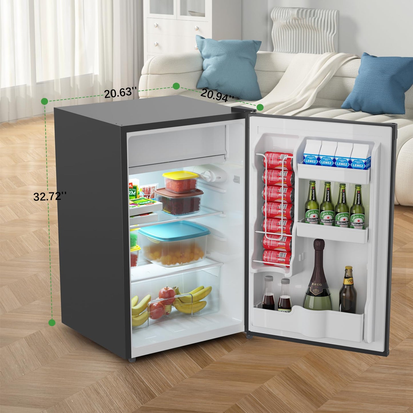 GAOMON 4.3 Cu.Ft Mini Fridge with Freezer, Single Door Mini Fridge, 7 Settings Temperature Adjustable, Mini Refrigerator for Apartment Bedroom, Office, Dorm, Black