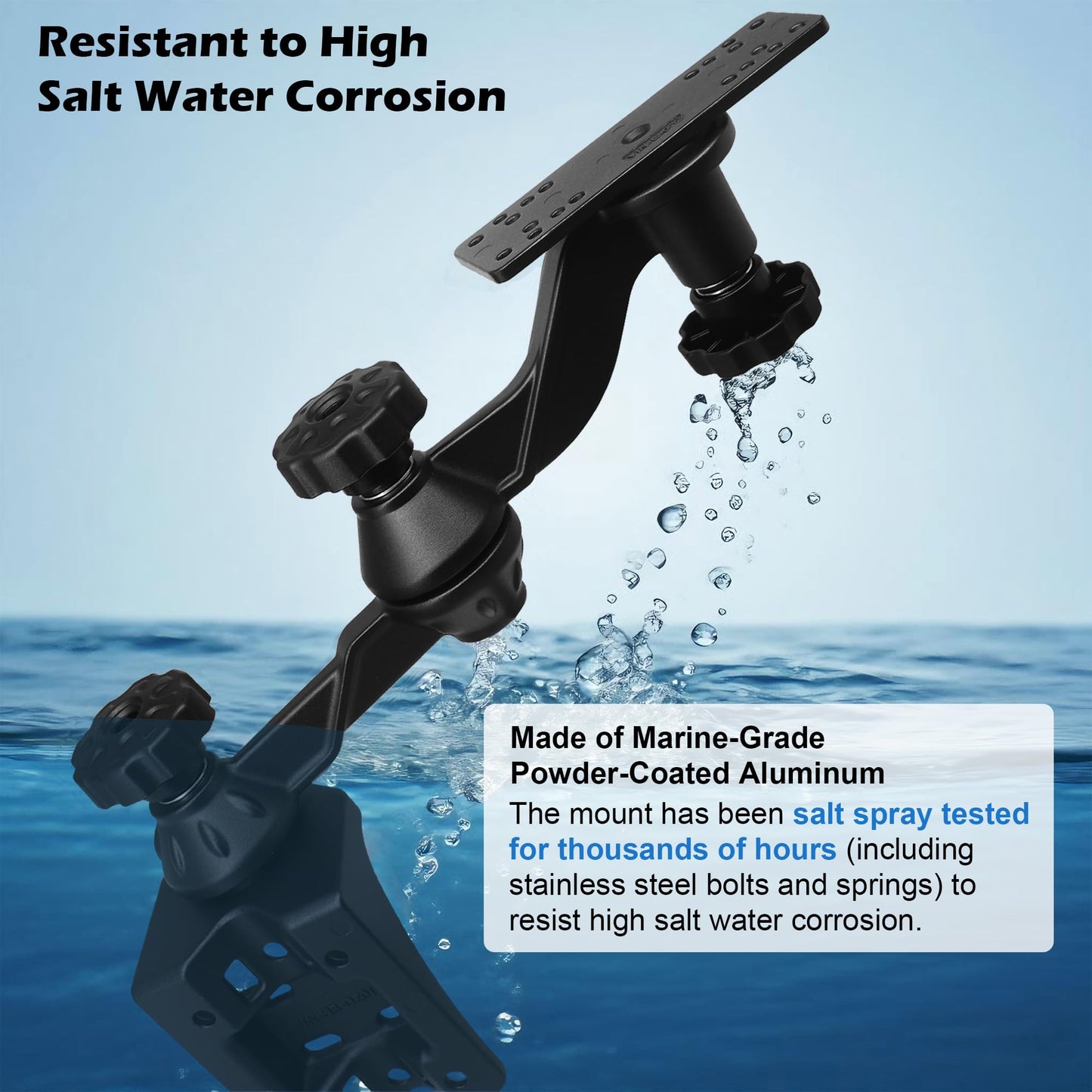 WINDFRD Aluminum Fish Finder Mount, Marine Electronics Mount with Reinforced 360° Swivel Adjustable Arm for 7"-16" Large Depth Finder Screen, Compatible with Garmin, Lowrance, Humminbird and More