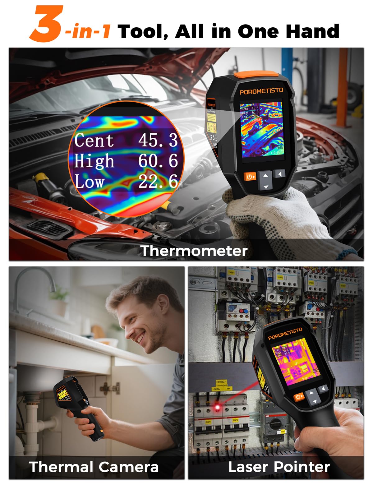 POROMETISTO Ti01 Thermal Camera,240x240 IR Resolution Thermal Imaging Camera,-4°F-1022°F,15 Available Colors Thermal Imager,Display Resolution 320x240 Infrared Camera,Infrared Camera,25Hz,IP54