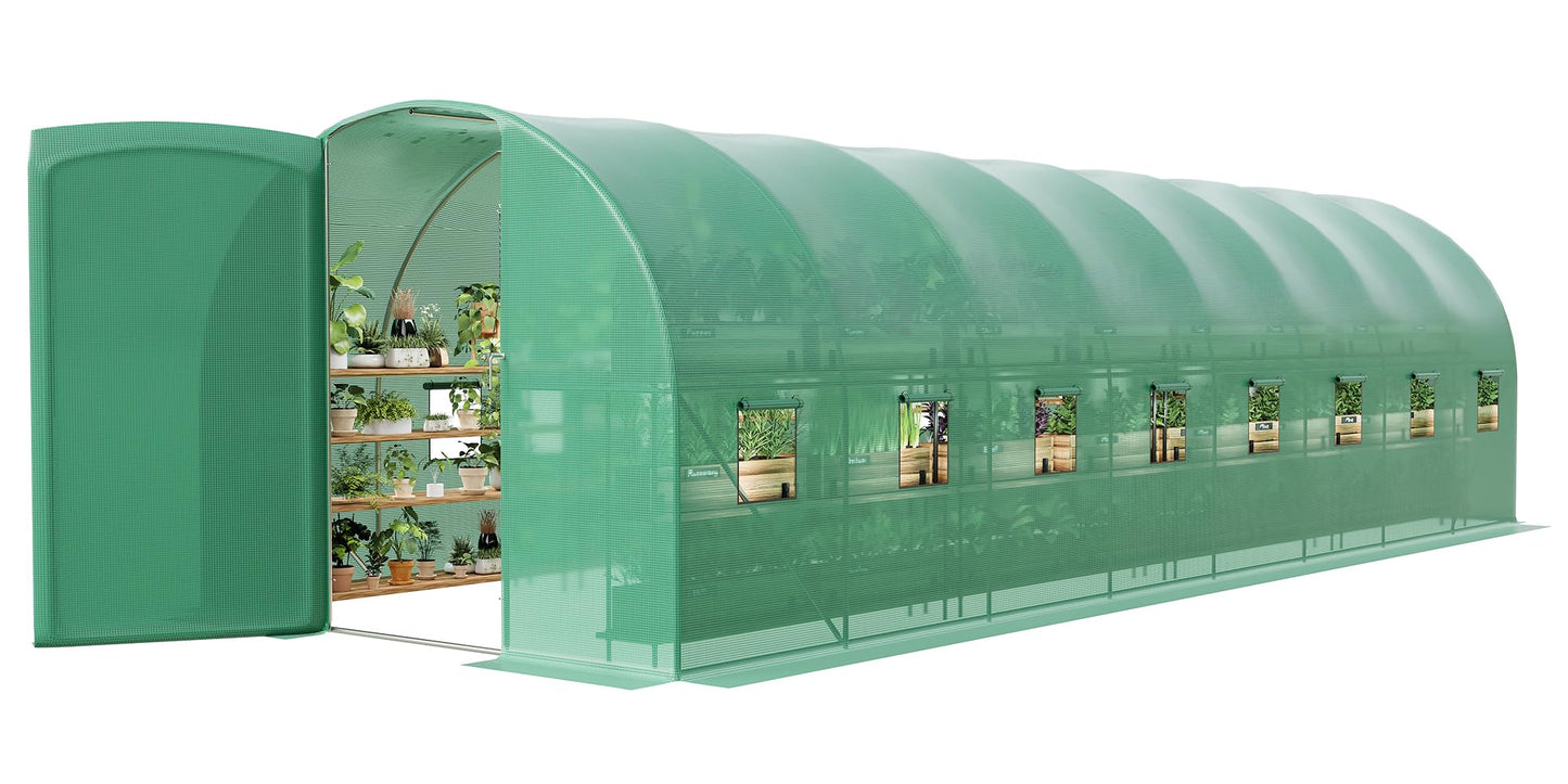 28X10x7.5 ft Large Walk-in Tunnel Greenhouse for Outdoors, Grow Tent with Reinforced Frame, Dual Zippered Screen Doors & 8 Screen Windows Green Houses Kit for Outside Backyard Gardening