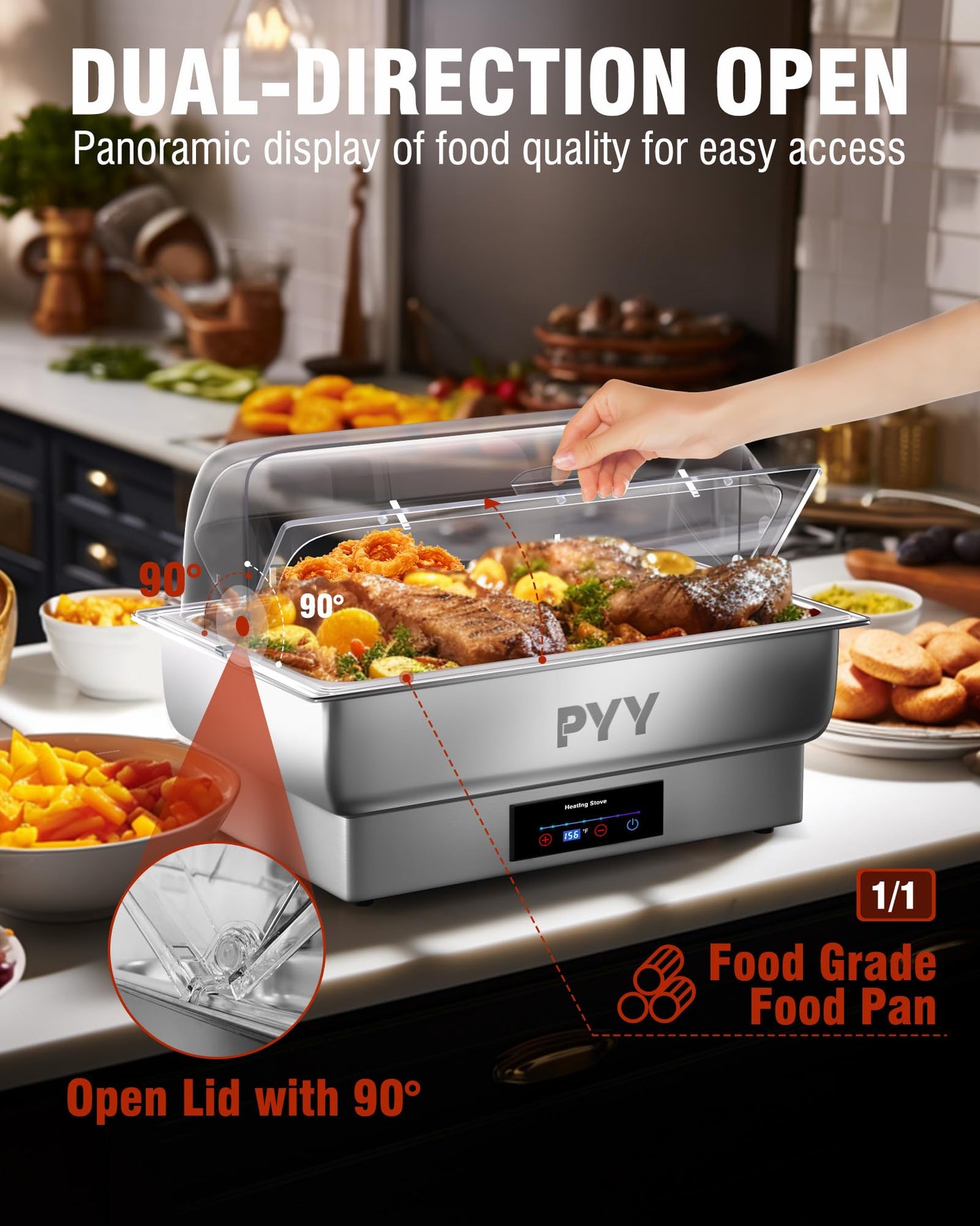 PYY Electric Chafing Dish Full Size Stainless Steel Chafer,Temperature Control, Chafing Dish Buffet Set for Catering,Buffets