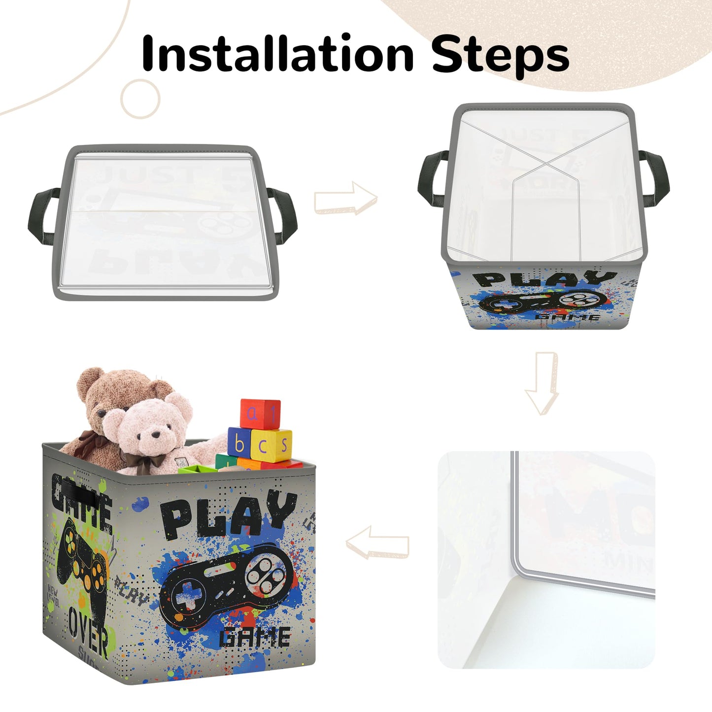 Clastyle Video Game Kid Storage Cube Organizer Set Black Gamepad Closet Clothes Cube Storage Bin Nursery Toddler Toy Box Chest Girl Boy Book Shelf Basket,Graffiti,11.8x11.8x11.8 in