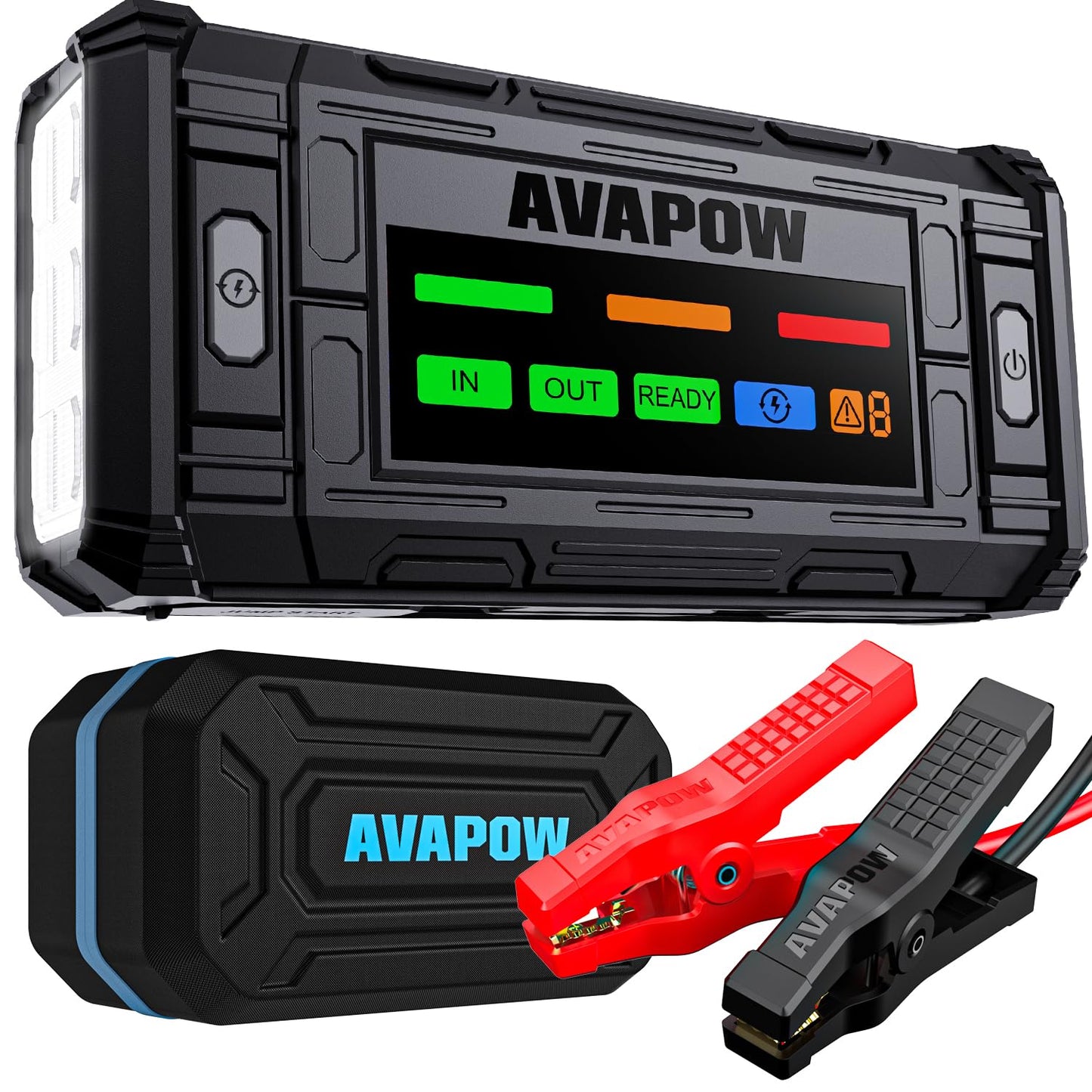 AVAPOW TJ18 3000A Jump Starter with Force Start, Battery Jumper Starter Portable for 8.0L Gas & Diesel Engines, 12V Jump Box with 4-Inch Display, Multi-Protection Jump Cables & LED Light