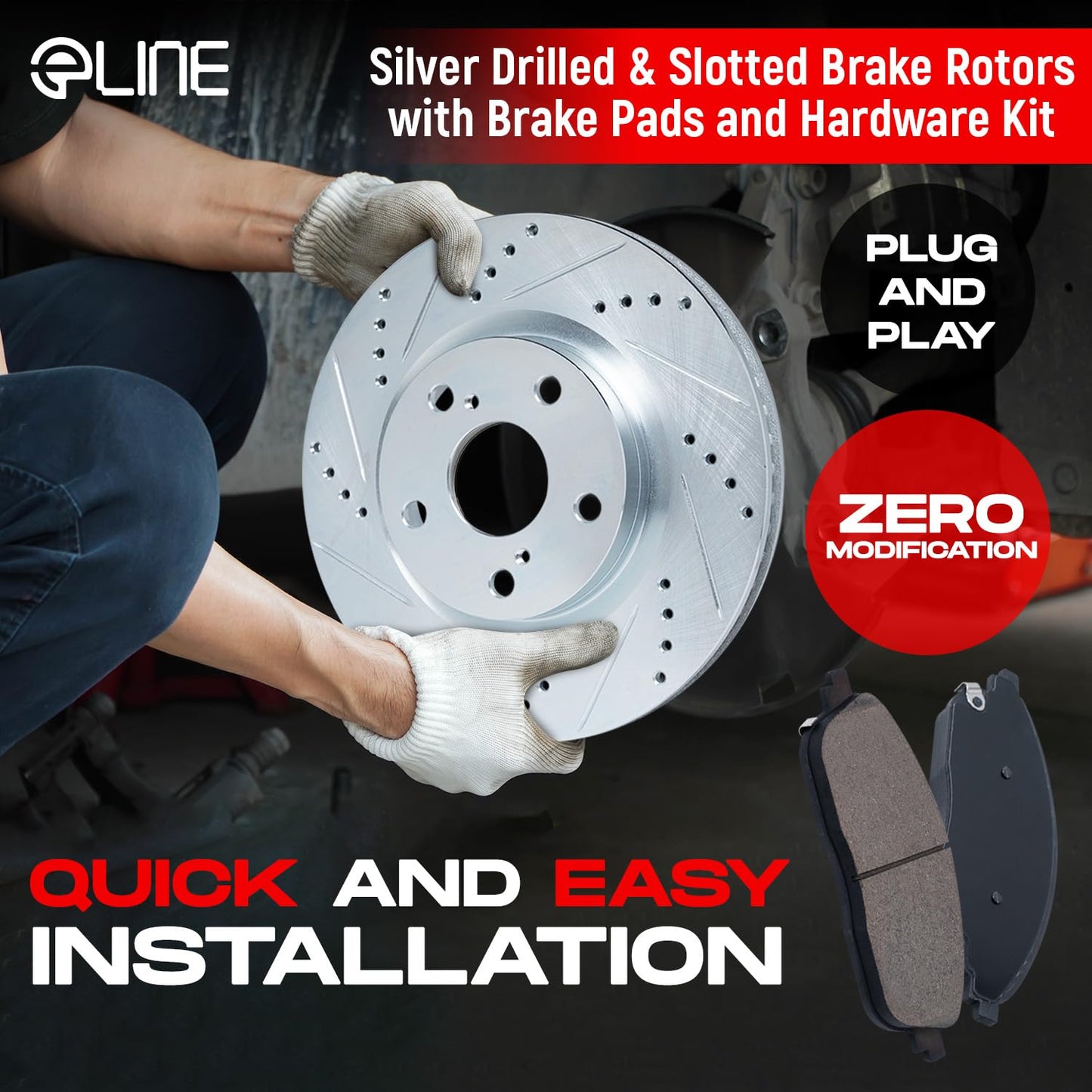 R1 Concepts Front and Rear Brake Kit For 2002-2006 Acura RSX Base Coupe 2 Door; 2004-2005 Honda Civic Si Hatchback 2 Door| Drilled Slotted Brake Rotors and Ceramic Brake Pads|Hardware included