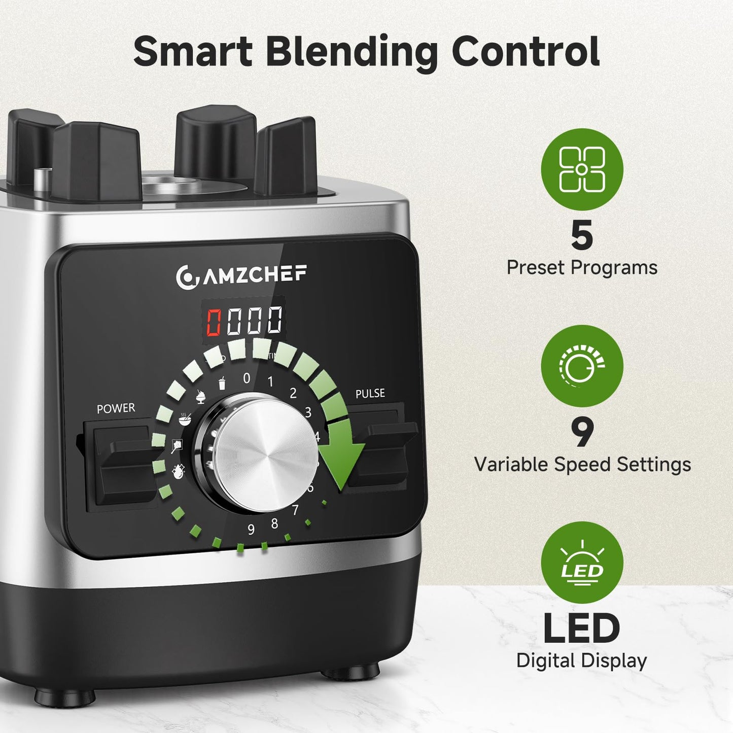 AMZCHEF Blender for Smoothies, 1800W High Power Countertop Blender, Ice Crushing Blender for Frozen Fruit with 6-Blade System, 68oz BPA-Free Pitcher, Variable Speed & Preset Programs