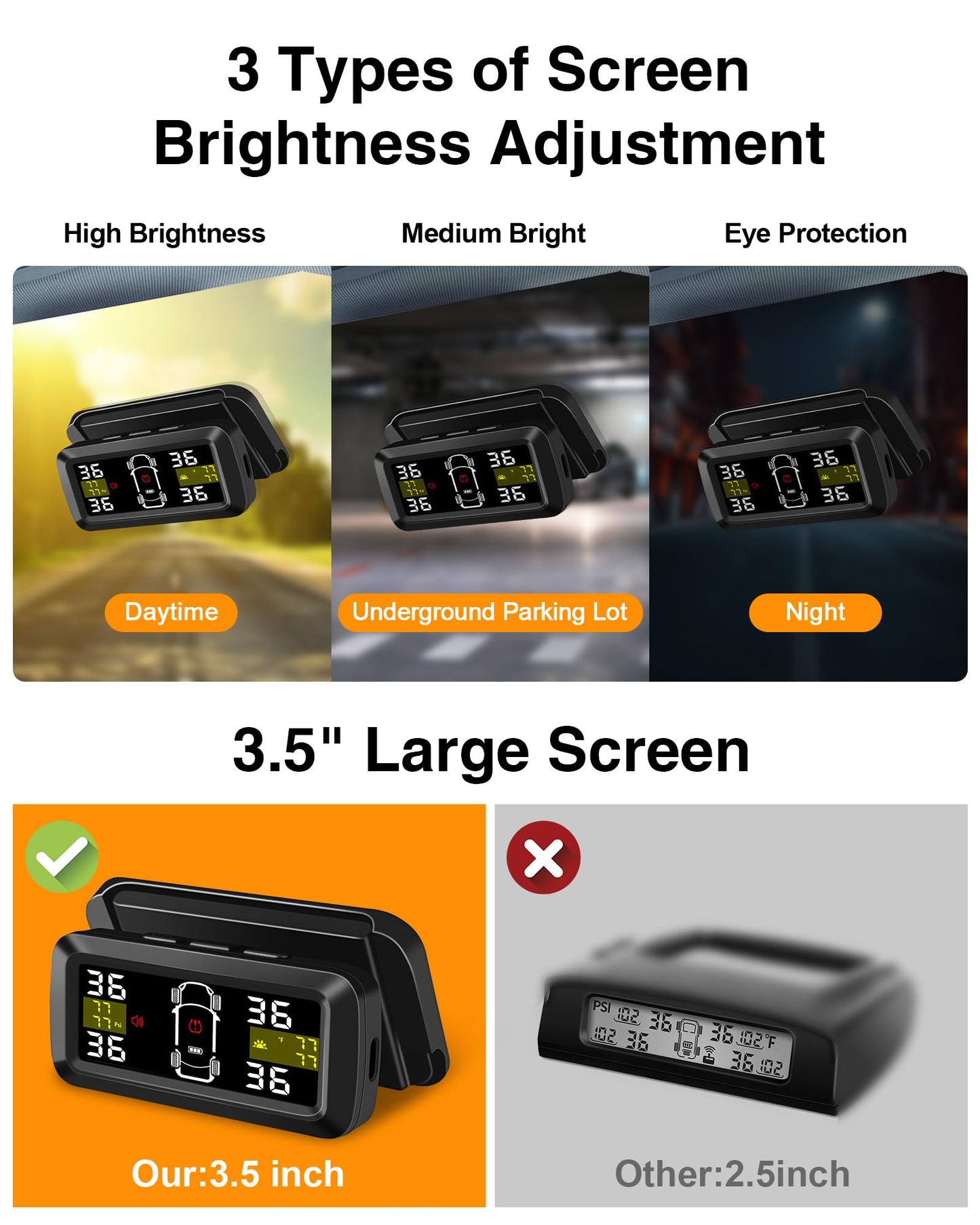 Tire Pressure Monitoring System Upgrade Detached Bracket Wireless Solar TPMS Tire Pressure Monitor Installed on Windowshield with 4 External Sensors Real-Time Display 5-87PSI for Car RV SUV MPV
