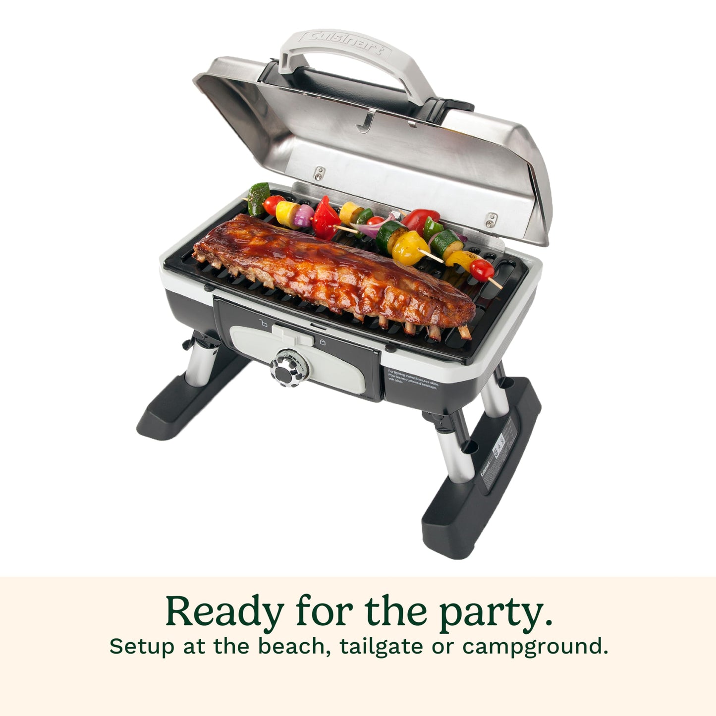 Cuisinart Petite Gourmet Portable Gas Grill, Compact Portable Grill Propane, 150 Sq. In. Cooking Surface, 5,500 BTU Burner Small Gas Grills for Camping, BBQ, Folding Legs and Carry Handles, Stainless